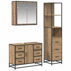 Juego de muebles de baño con cajón 3 pcs Roble artesanal