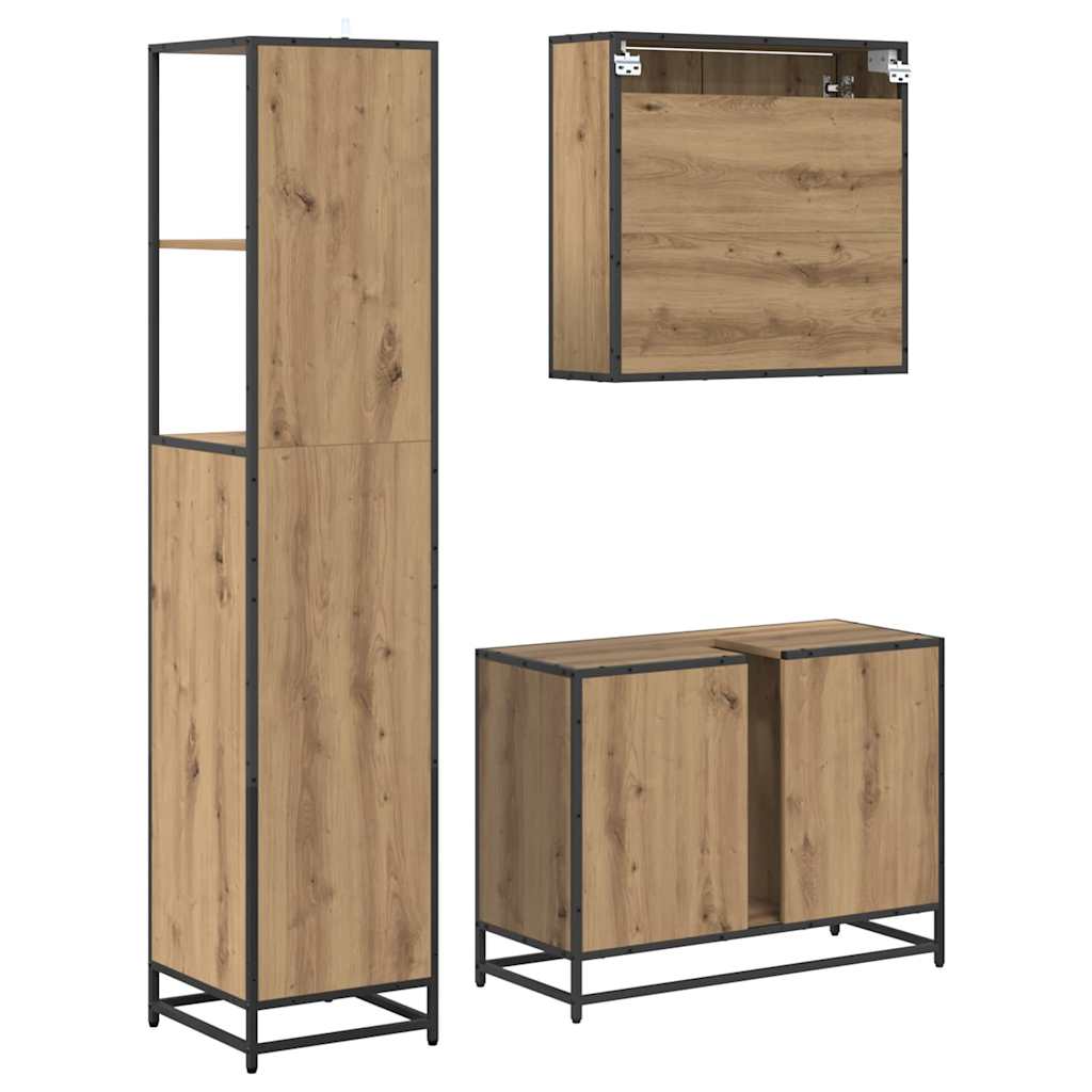 Juego de muebles de baño con cajón 3 pcs Roble artesanal