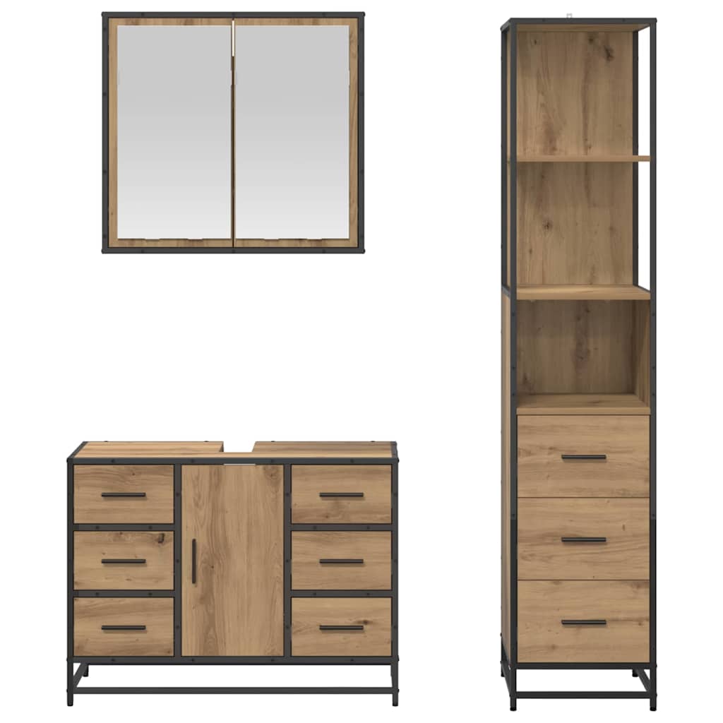 Juego de muebles de baño con cajón 3 pcs Roble artesanal