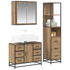 Juego de muebles de baño con cajón 3 pcs Roble artesanal