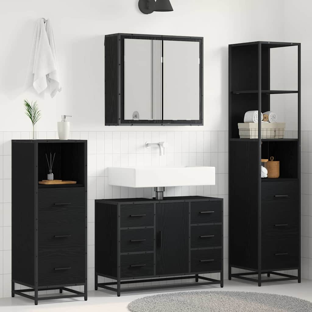 Juego de muebles de baño 3 pcs Roble Negro Madera contrachapada