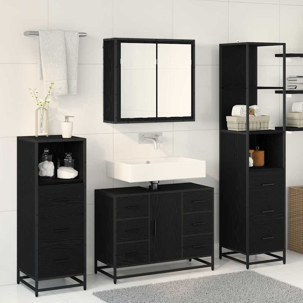 Juego de muebles de baño 3 pcs Roble Negro Madera contrachapada