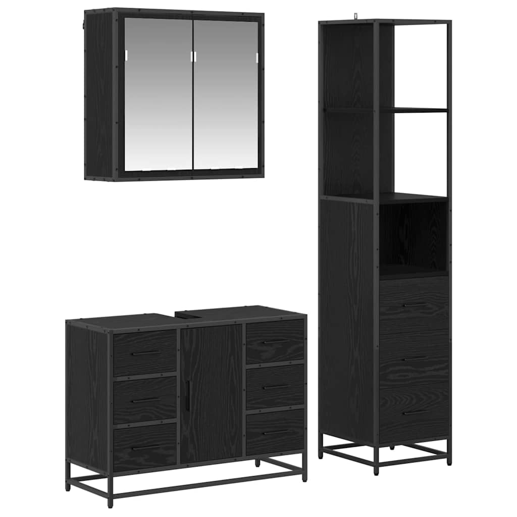 Juego de muebles de baño 3 pcs Roble Negro Madera contrachapada