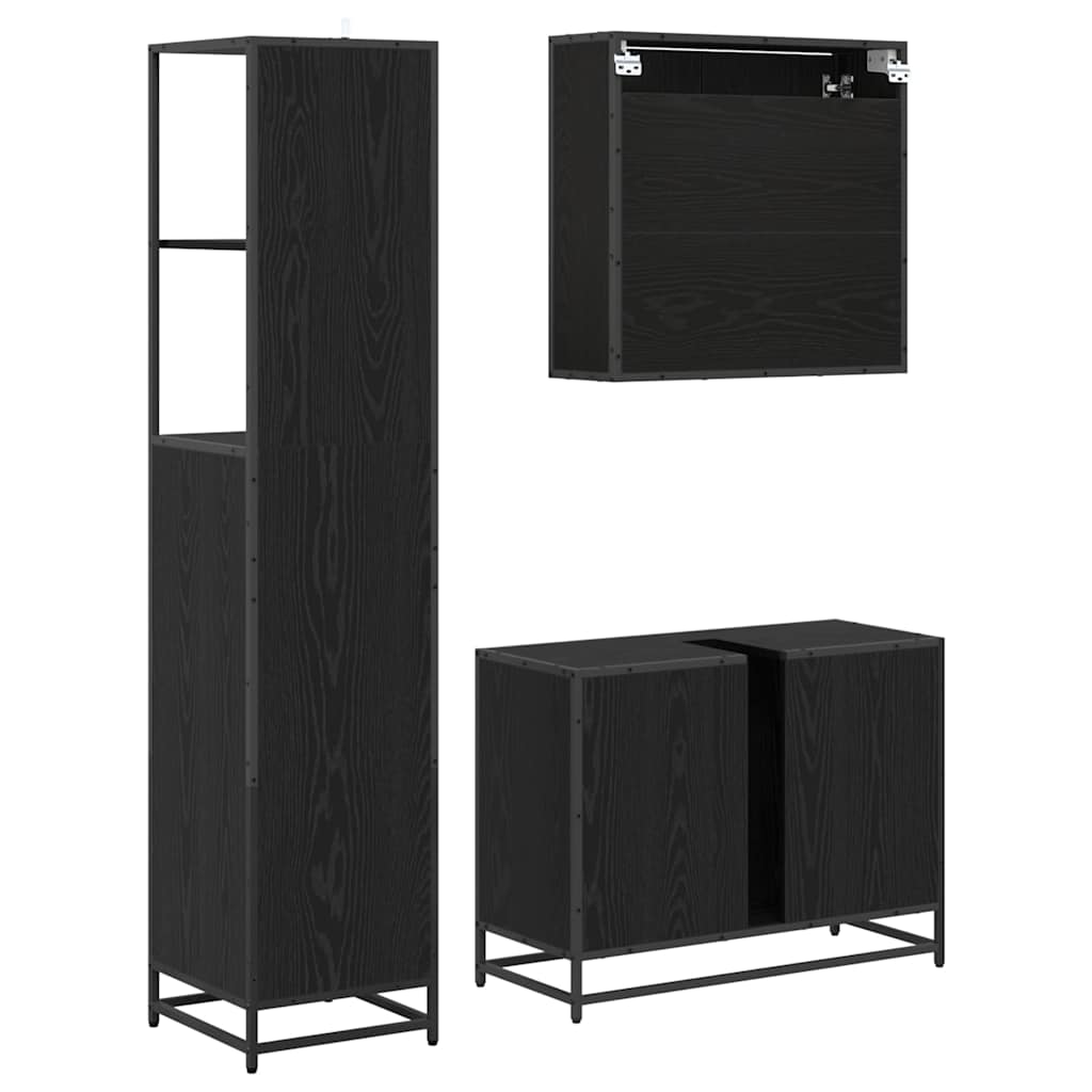 Juego de muebles de baño 3 pcs Roble Negro Madera contrachapada