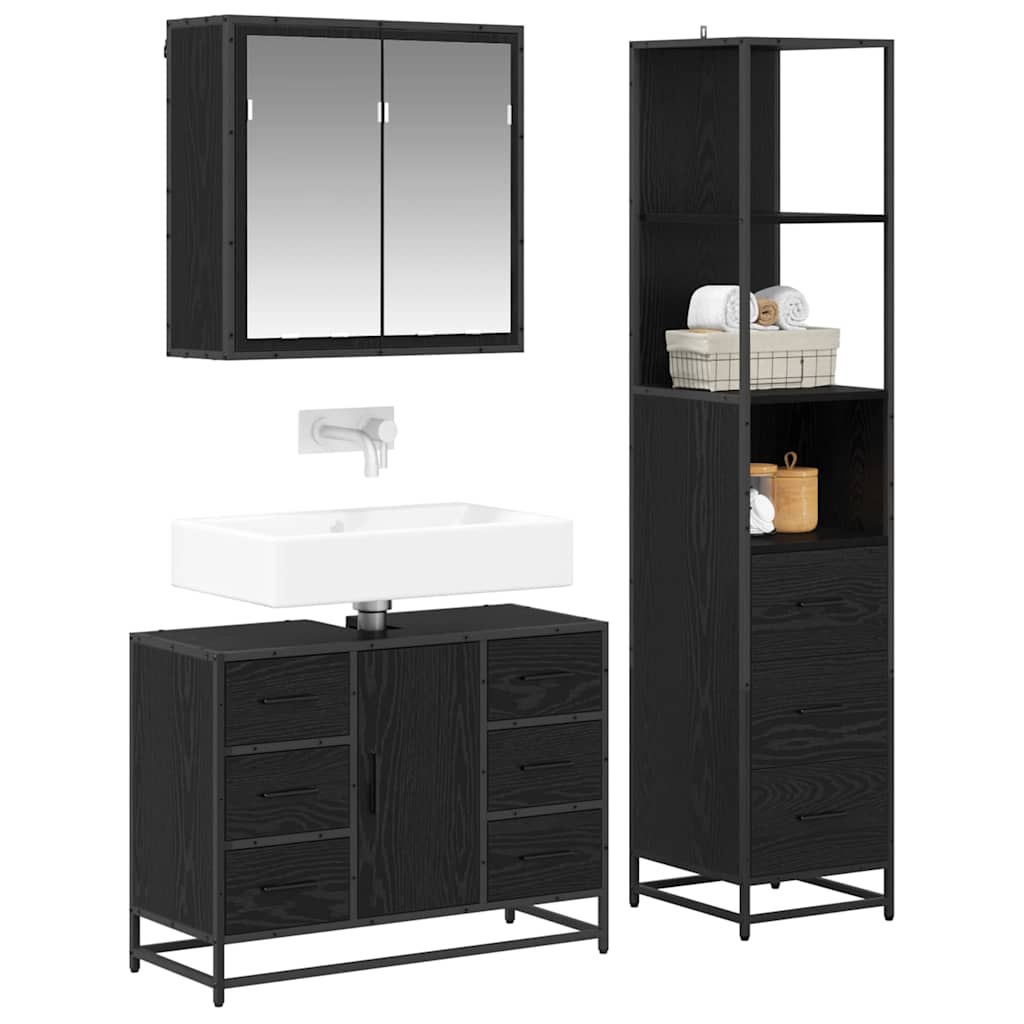 Juego de muebles de baño 3 pcs Roble Negro Madera contrachapada