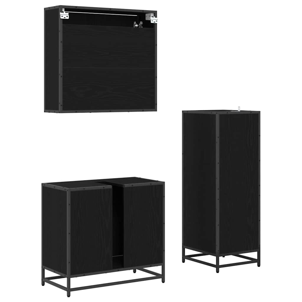 Juego de muebles de baño 3 pcs Roble Negro Madera contrachapada