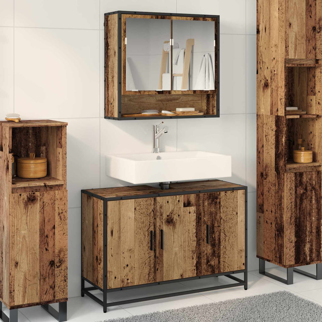 Juego de muebles de baño con estante 2 pcs Madera Vieja