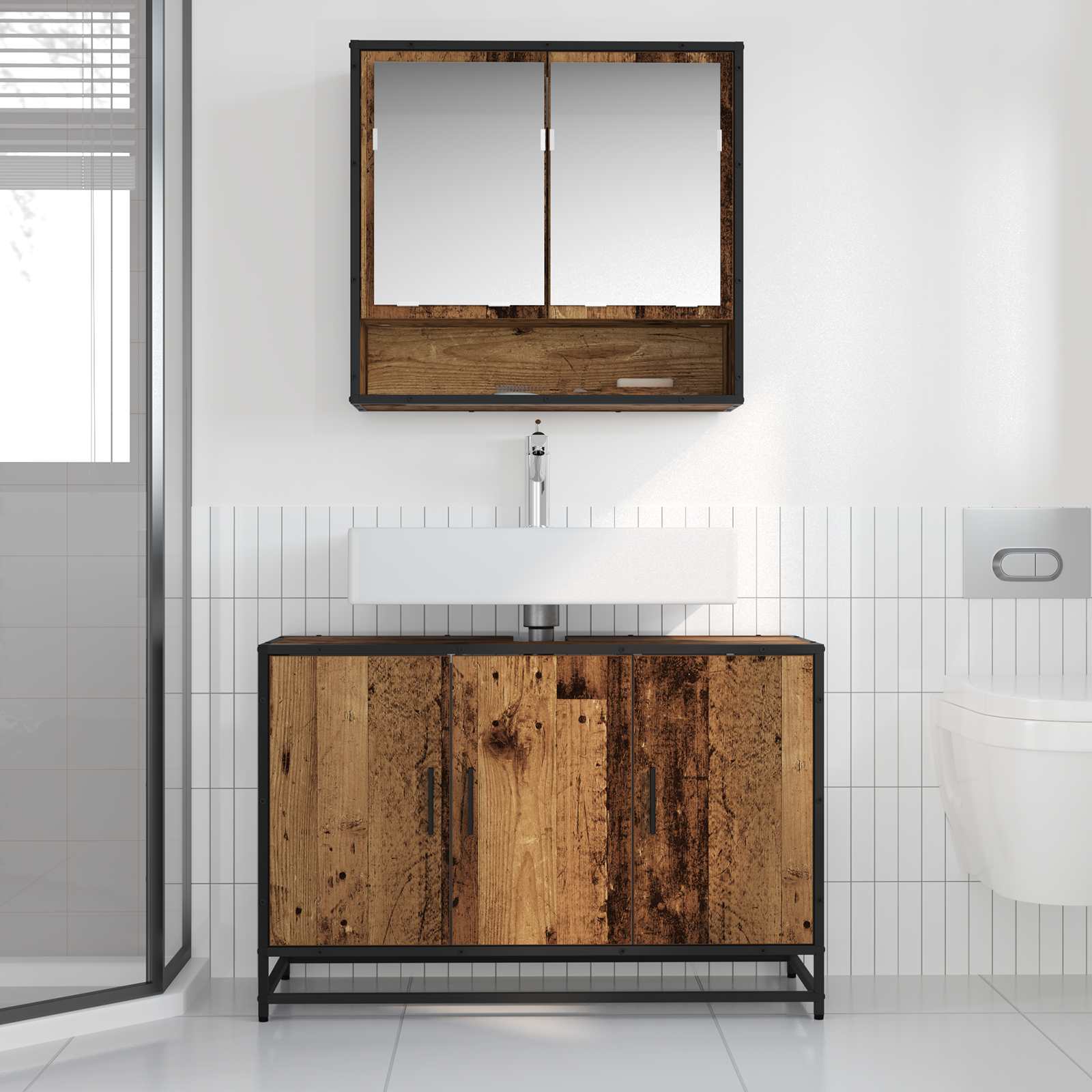 Juego de muebles de baño con estante 2 pcs Madera Vieja