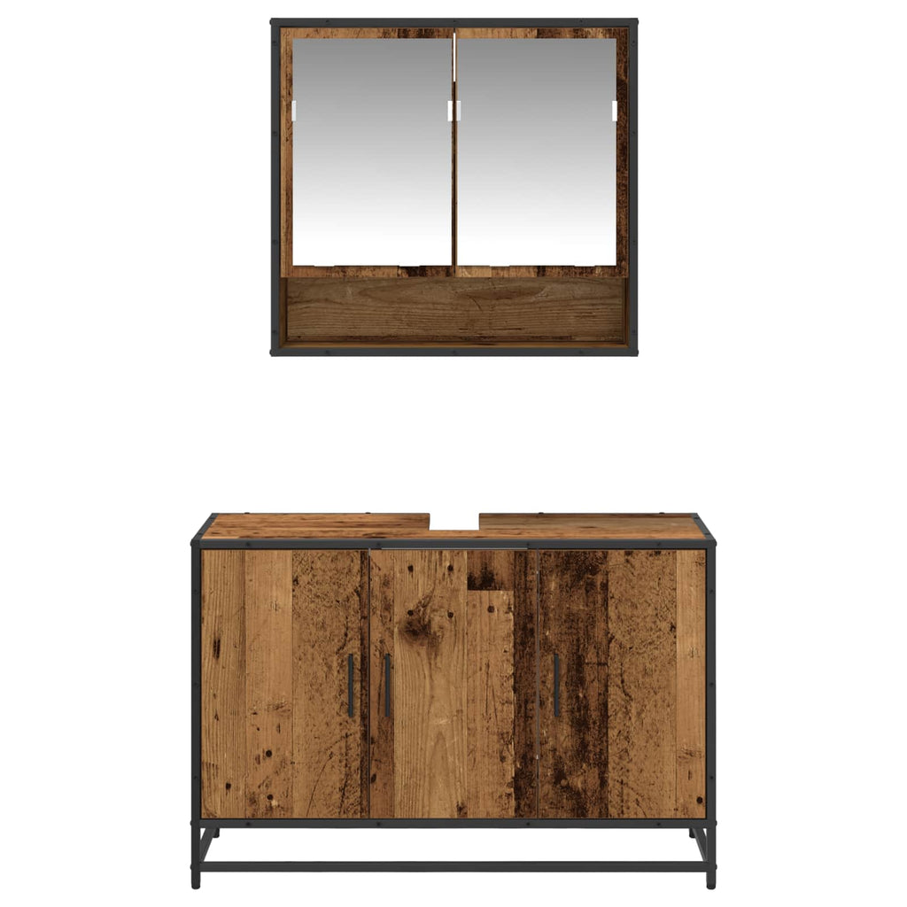Juego de muebles de baño con estante 2 pcs Madera Vieja