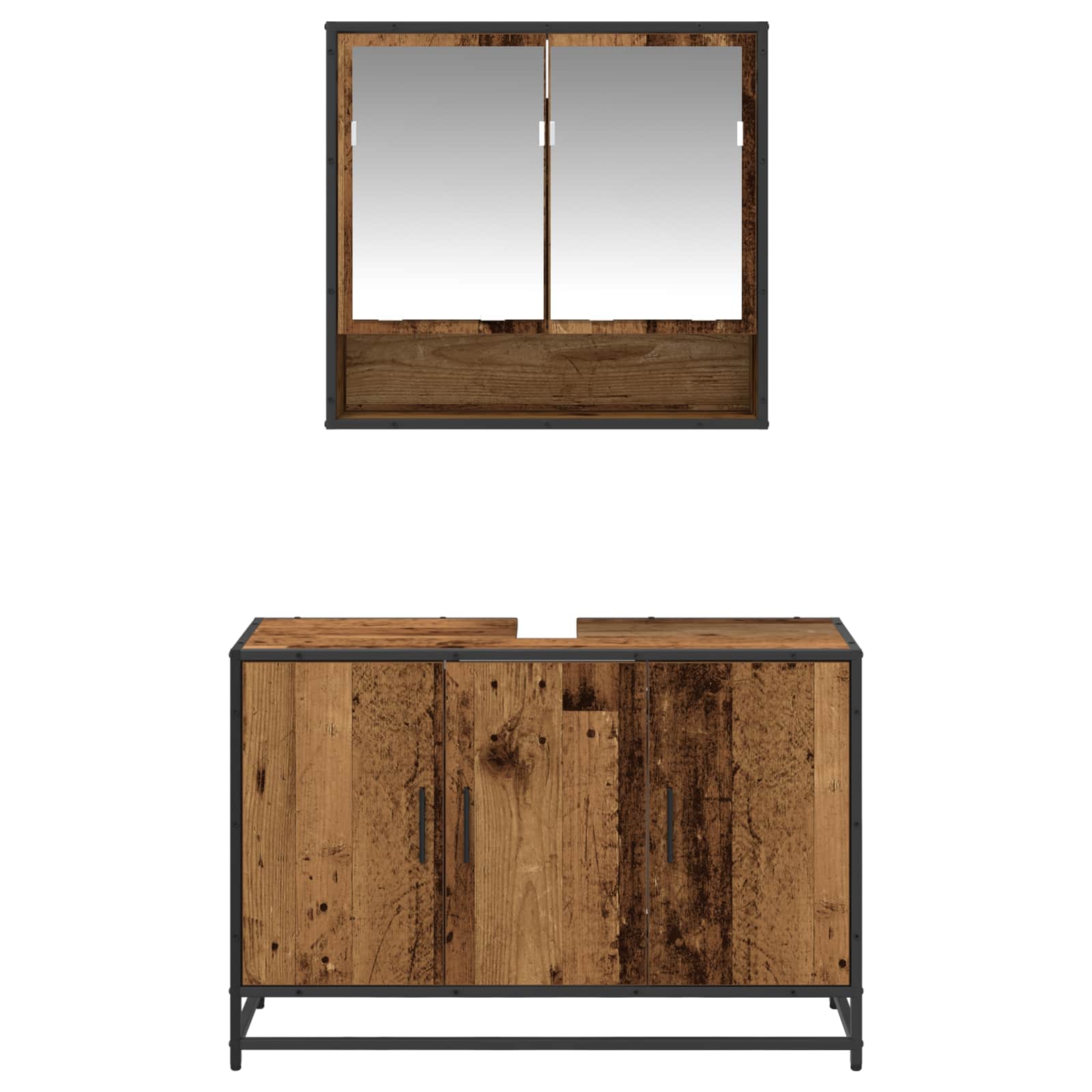 Juego de muebles de baño con estante 2 pcs Madera Vieja