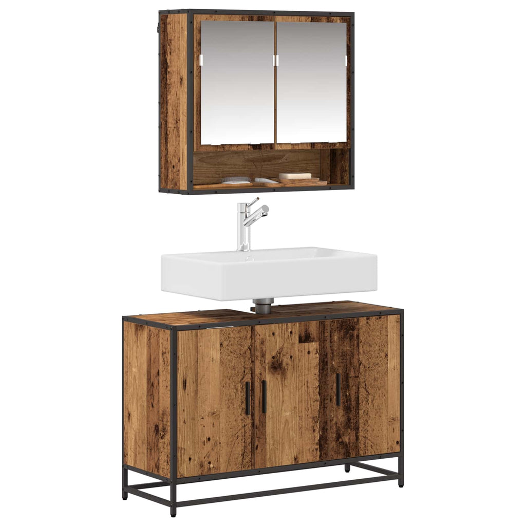 Juego de muebles de baño con estante 2 pcs Madera Vieja