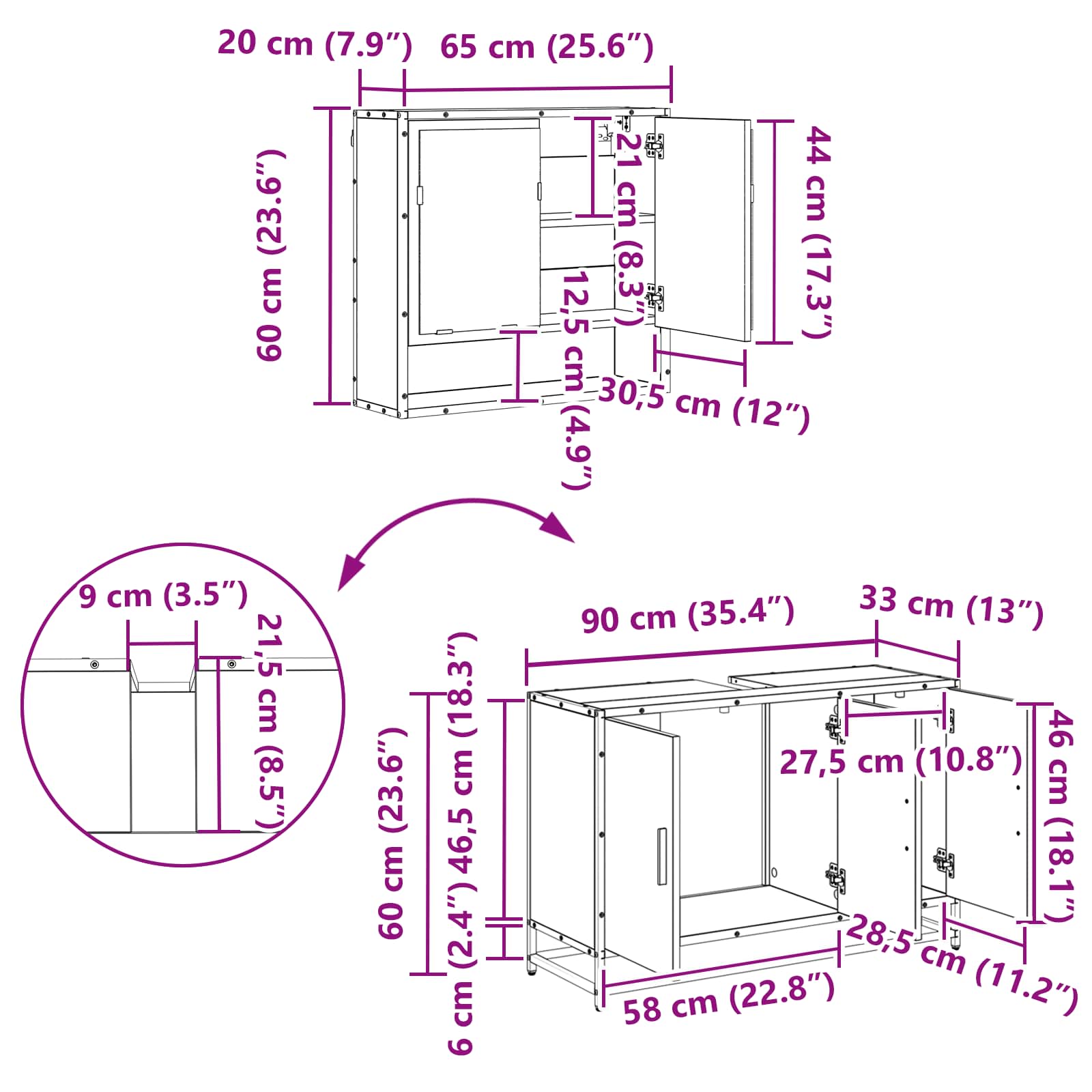 Juego de muebles de baño con estante 2 pcs Madera Vieja