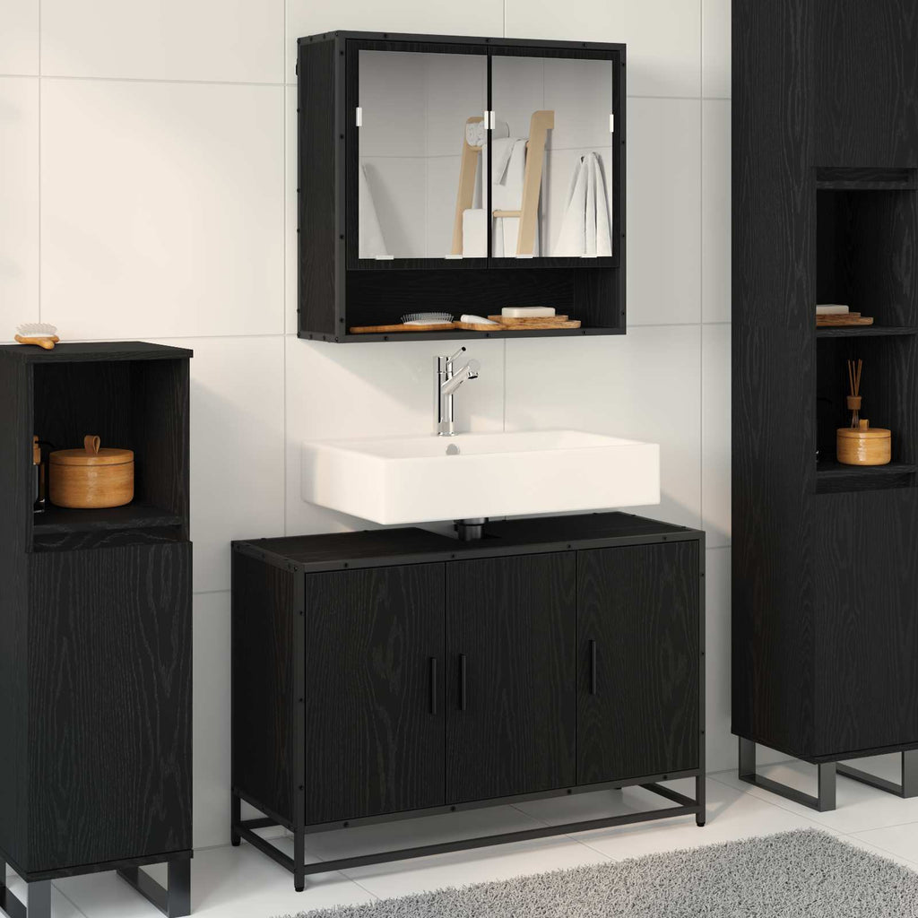 Juego de muebles de baño 2 pcs Roble Negro Madera contrachapada