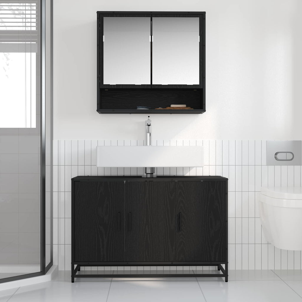 Juego de muebles de baño 2 pcs Roble Negro Madera contrachapada