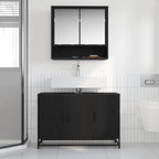 Juego de muebles de baño 2 pcs Roble Negro Madera contrachapada