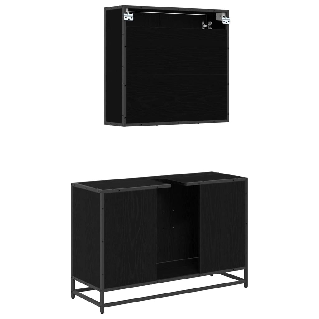 Juego de muebles de baño 2 pcs Roble Negro Madera contrachapada