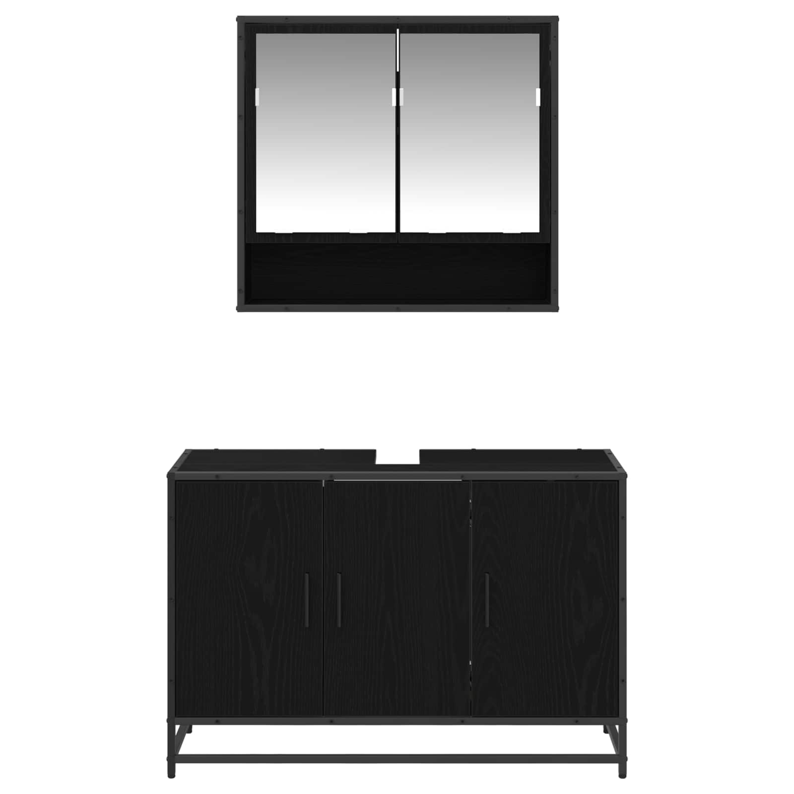 Juego de muebles de baño 2 pcs Roble Negro Madera contrachapada