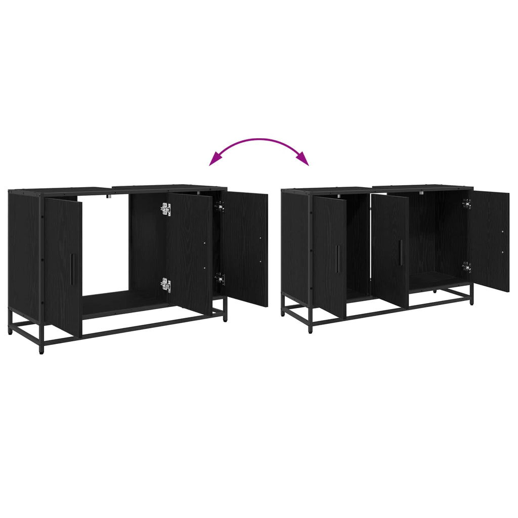 Juego de muebles de baño 2 pcs Roble Negro Madera contrachapada