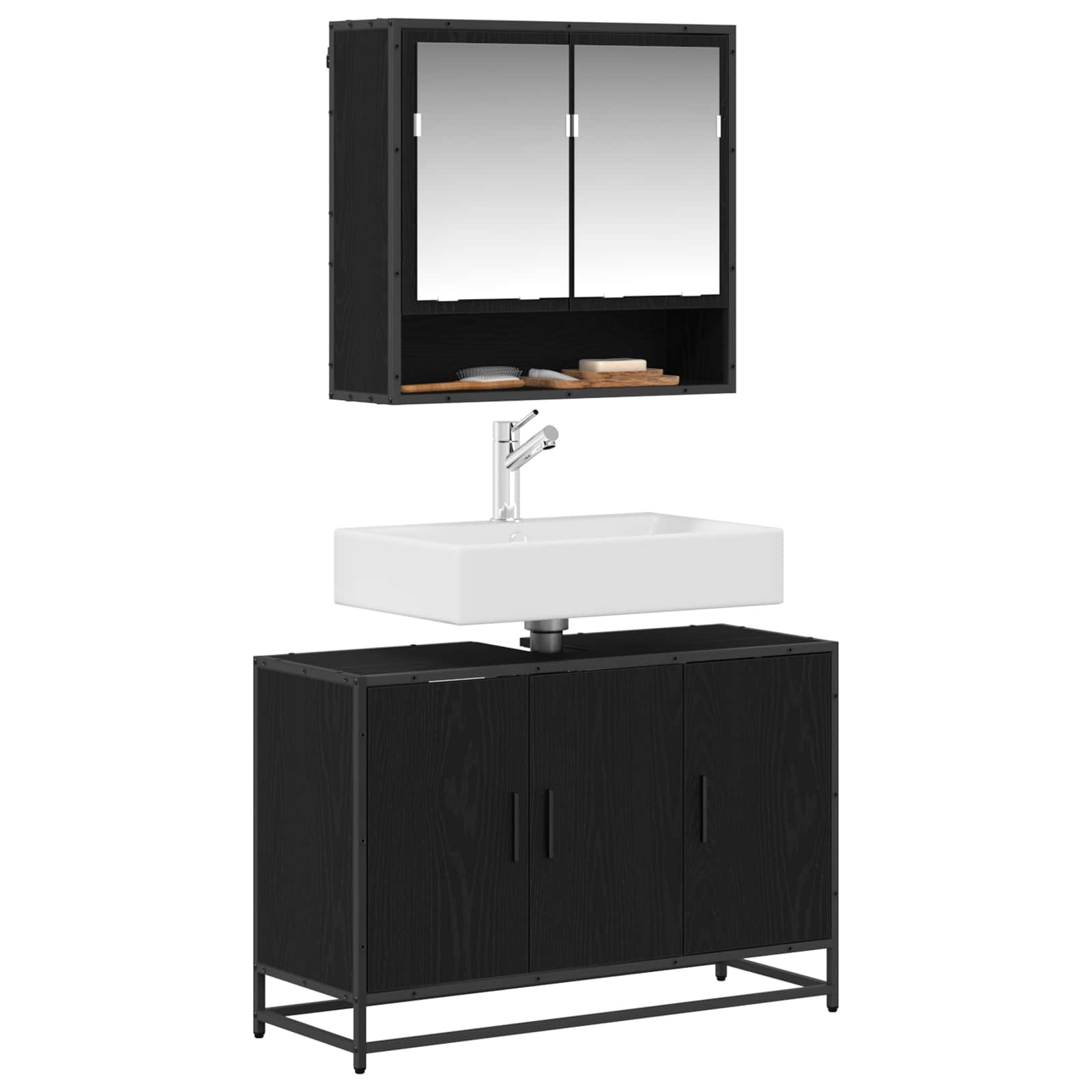 Juego de muebles de baño 2 pcs Roble Negro Madera contrachapada