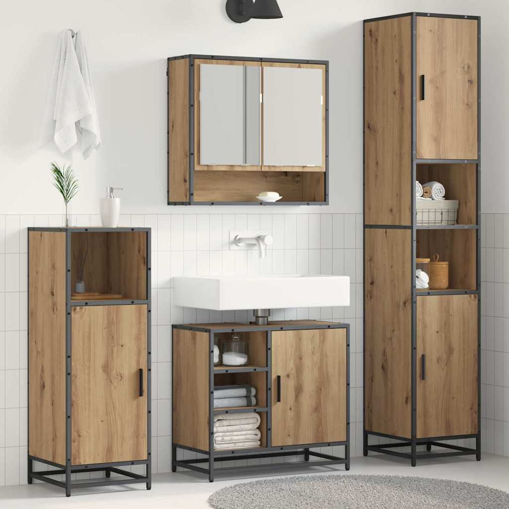 Conjunto de móveis de casa de banho 4 pcs Carvalho Preto Madeira composta