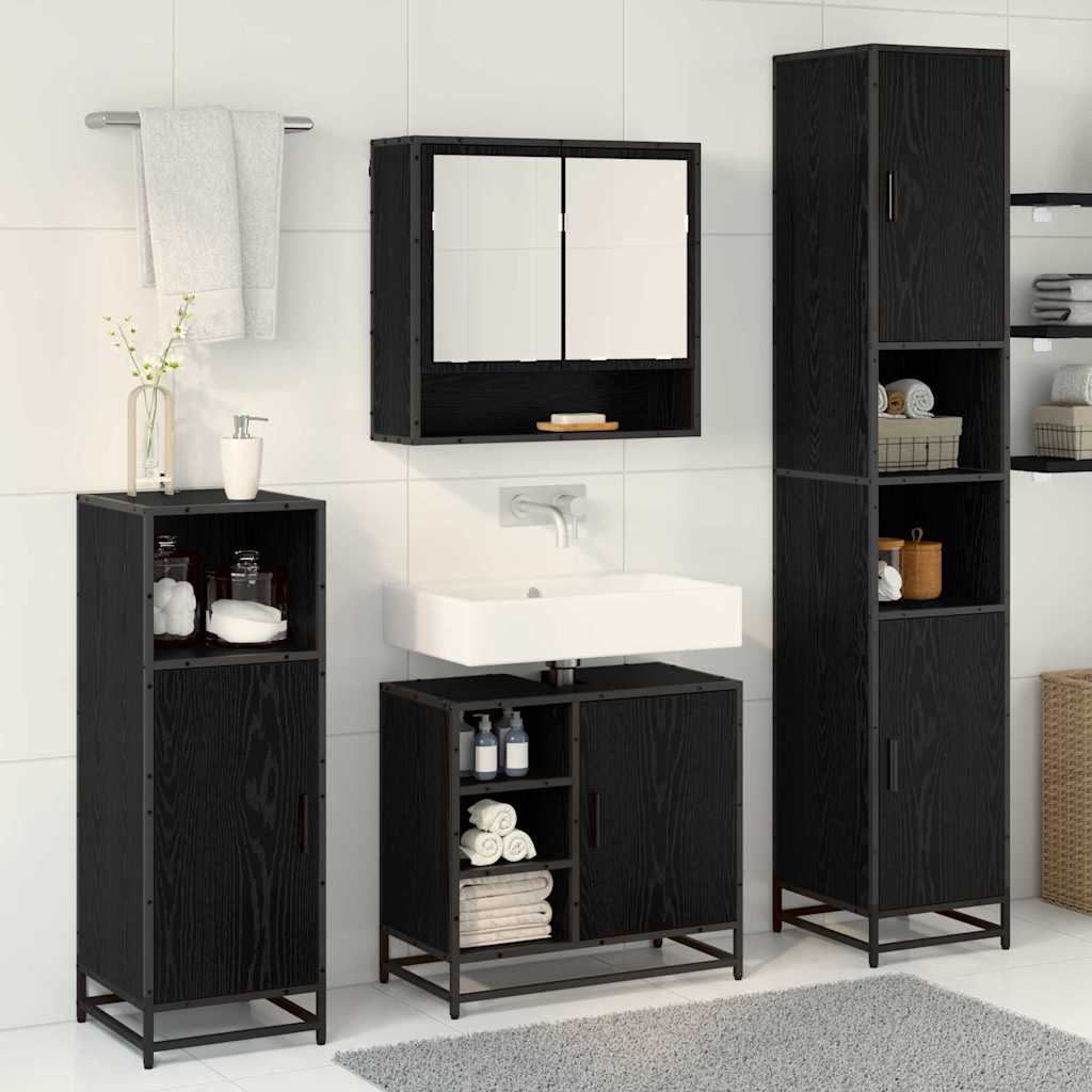 Juego de muebles de baño 4 pcs Roble Negro Madera de ingeniería