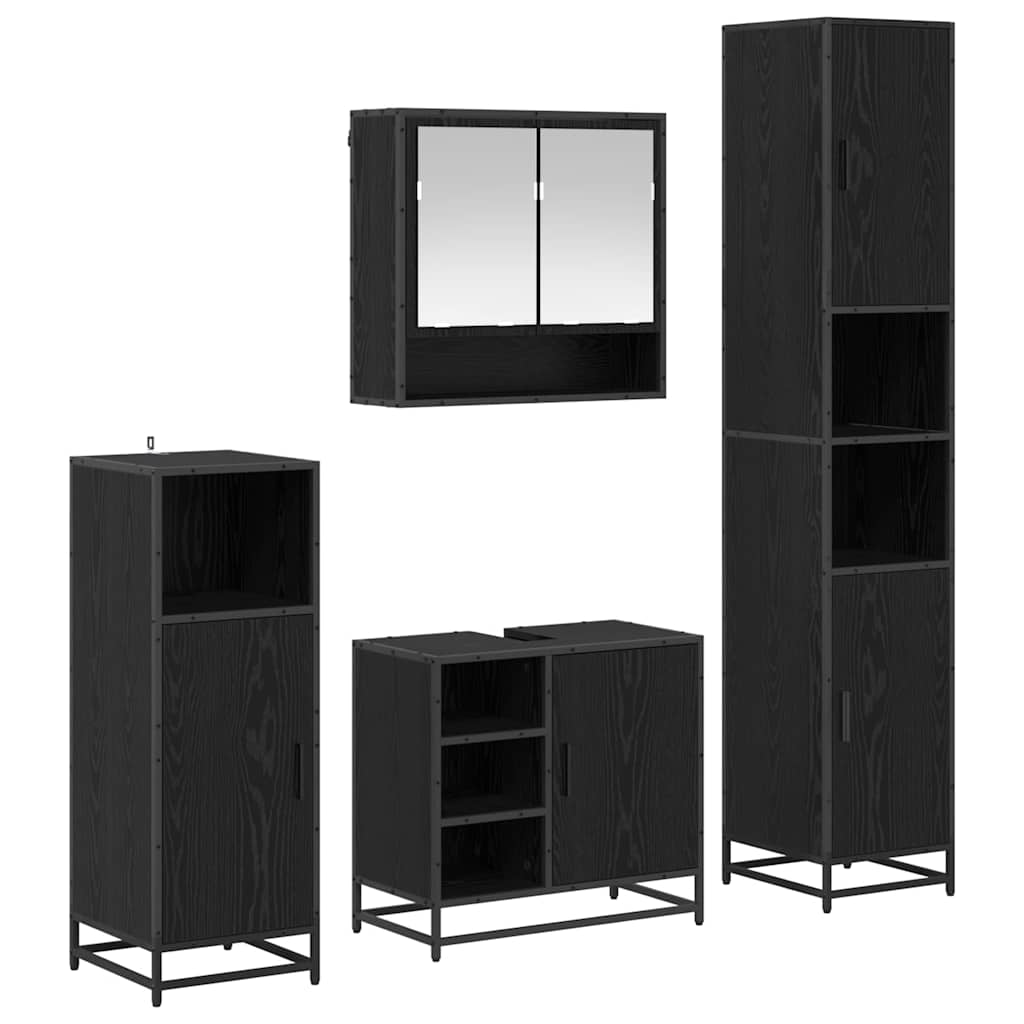 Juego de muebles de baño 4 pcs Roble Negro Madera de ingeniería