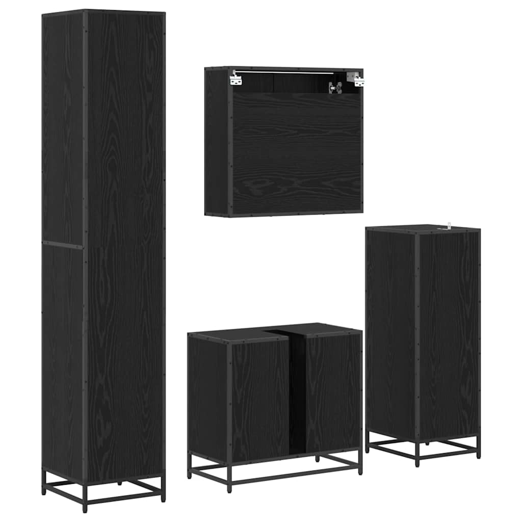 Juego de muebles de baño 4 pcs Roble Negro Madera de ingeniería