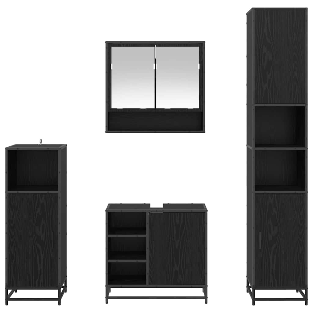 Juego de muebles de baño 4 pcs Roble Negro Madera de ingeniería