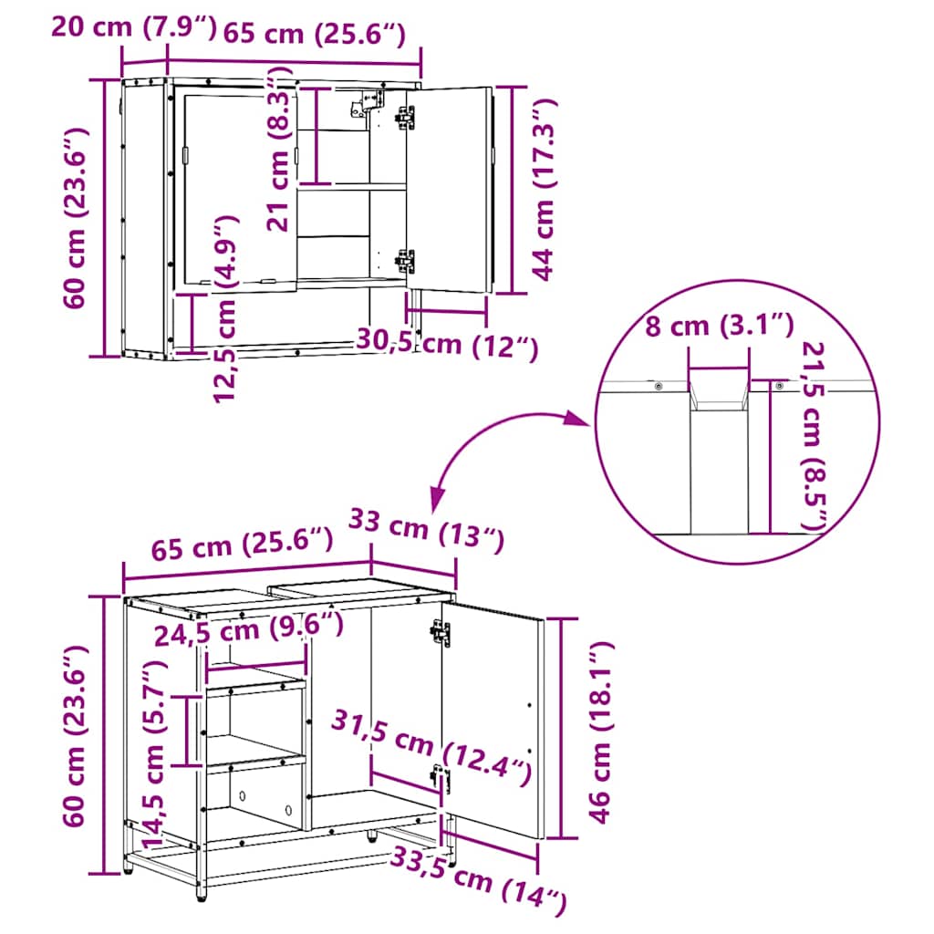 Juego de muebles de baño 4 pcs Roble Negro Madera de ingeniería