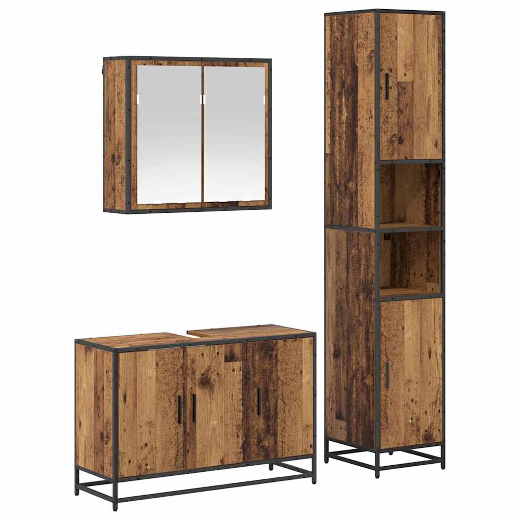Juego de muebles de baño con estante 3 pcs Madera Vieja