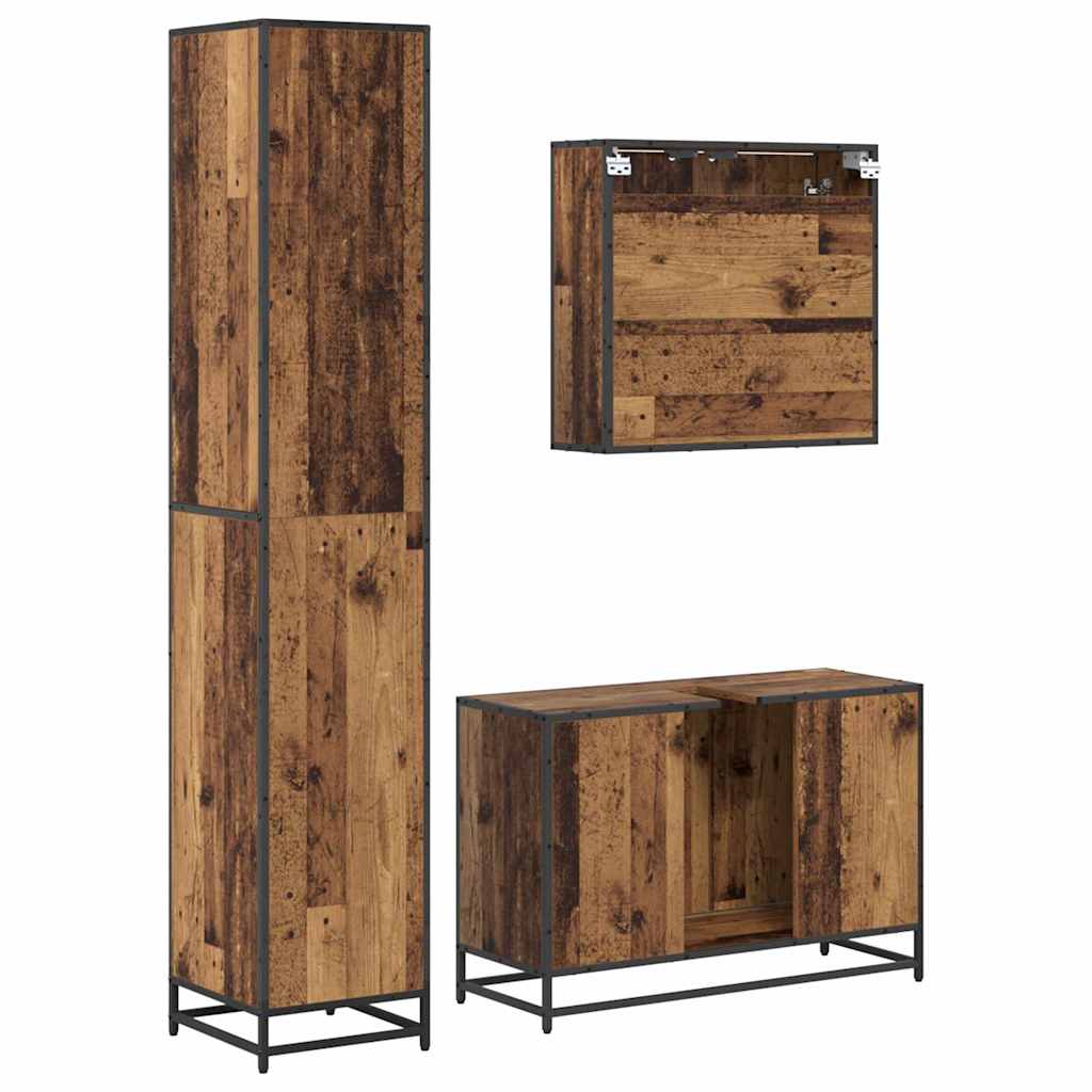 Juego de muebles de baño con estante 3 pcs Madera Vieja