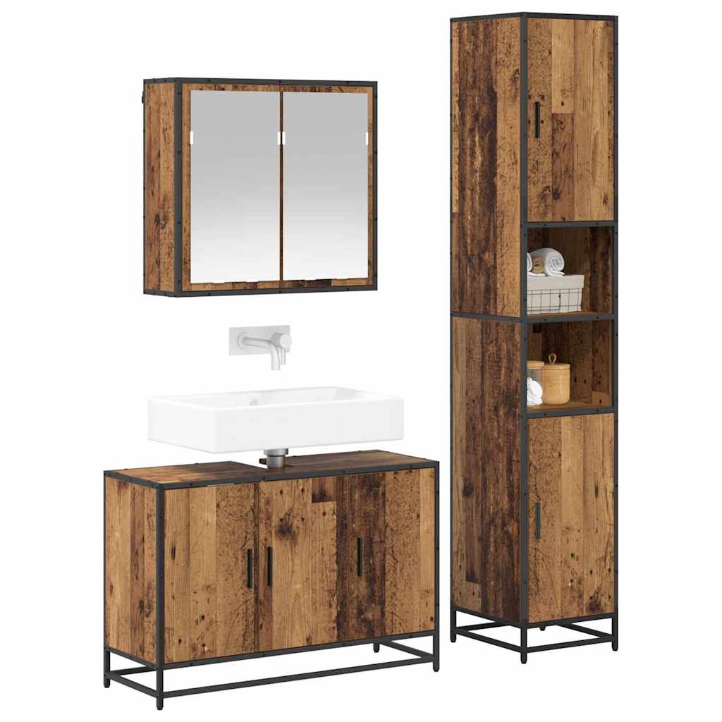 Juego de muebles de baño con estante 3 pcs Madera Vieja