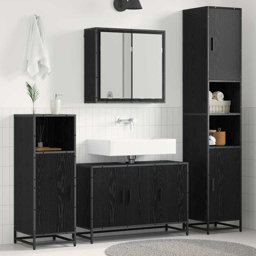 Juego de muebles de baño 3 pcs Roble Negro Madera contrachapada
