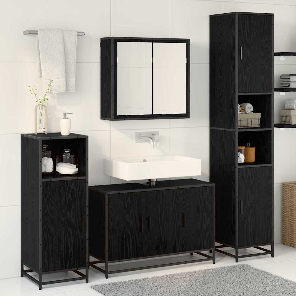 Juego de muebles de baño 3 pcs Roble Negro Madera contrachapada