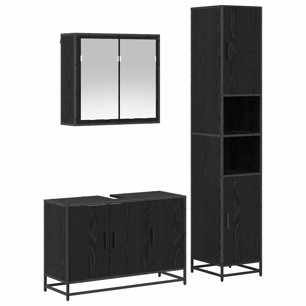 Juego de muebles de baño 3 pcs Roble Negro Madera contrachapada