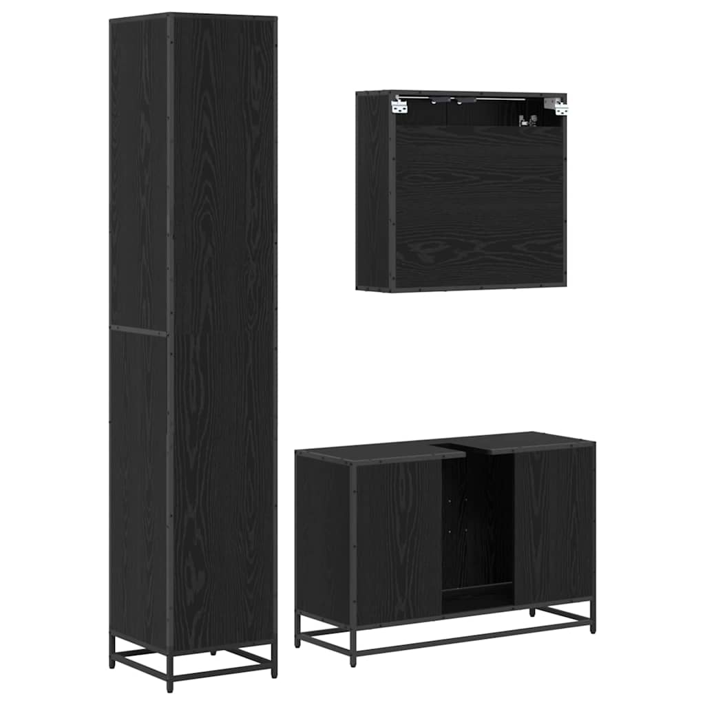 Juego de muebles de baño 3 pcs Roble Negro Madera contrachapada