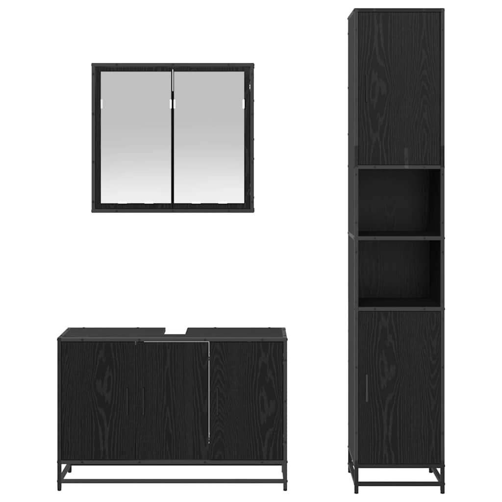 Juego de muebles de baño 3 pcs Roble Negro Madera contrachapada