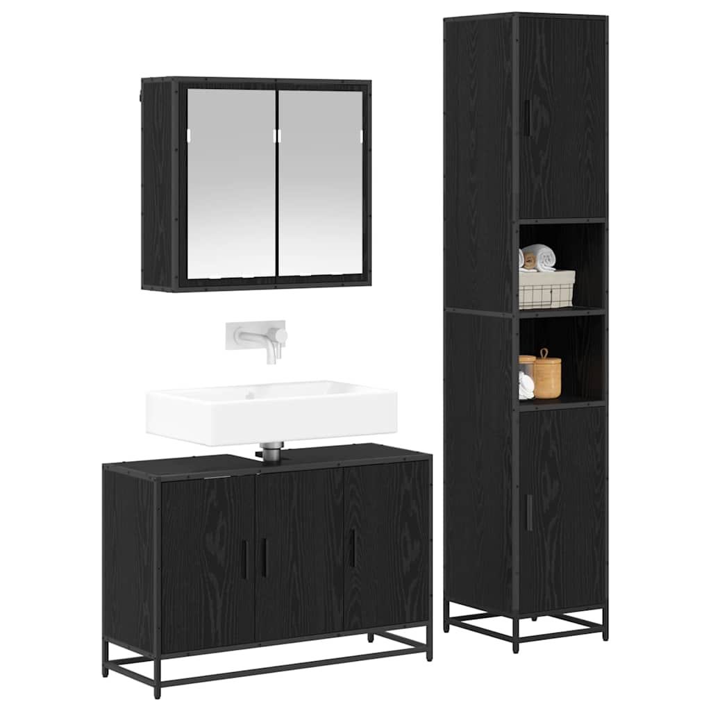 Juego de muebles de baño 3 pcs Roble Negro Madera contrachapada