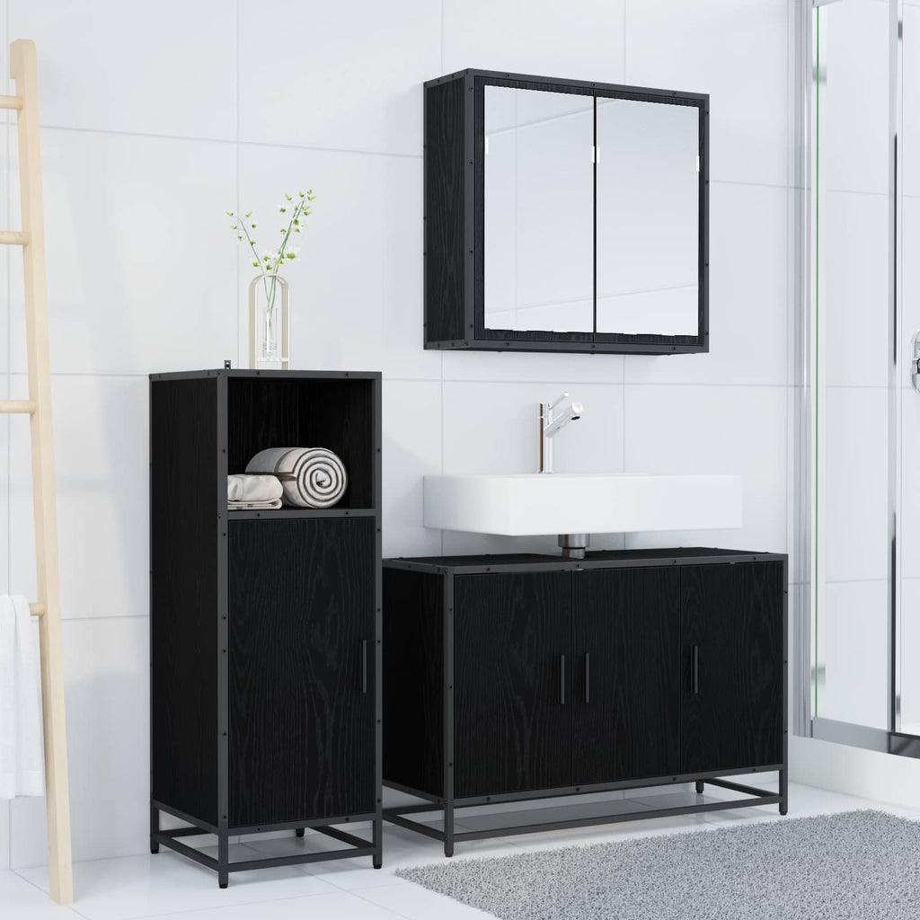 Juego de muebles de baño 3 pcs Roble Negro Madera de ingeniería