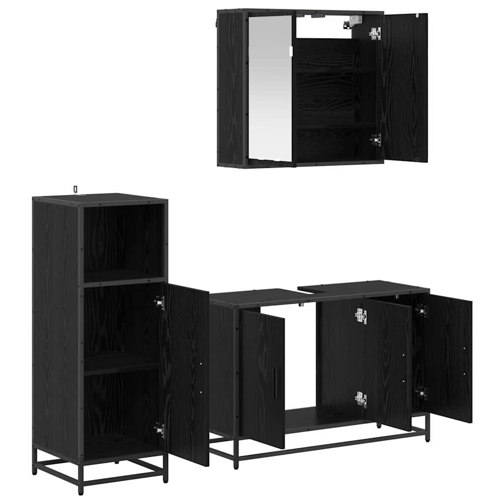 Juego de muebles de baño 3 pcs Roble Negro Madera de ingeniería