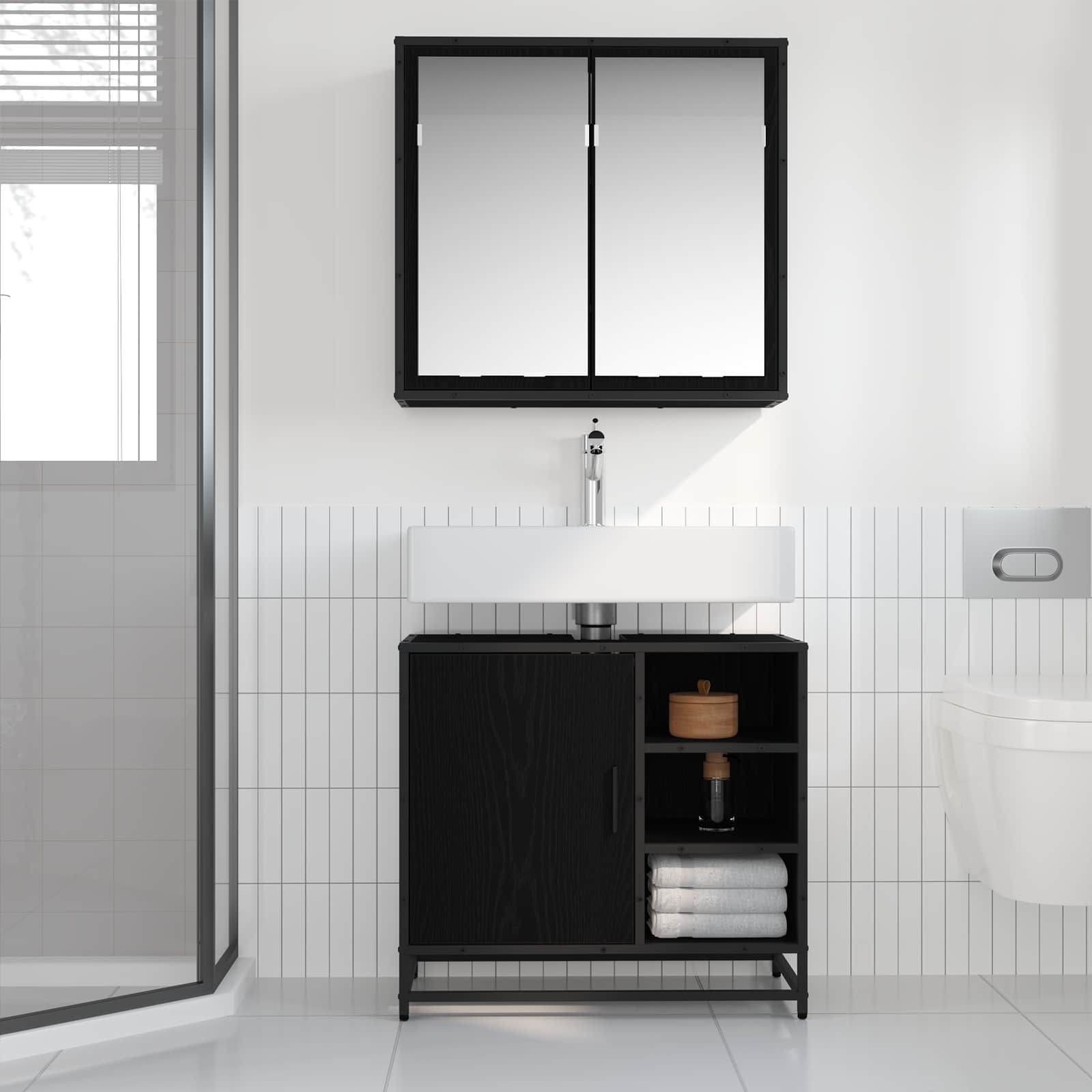 Juego de muebles de baño 2 pcs Roble Negro Madera de ingeniería