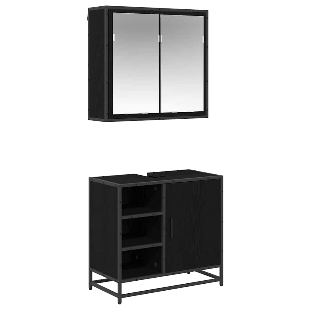 Juego de muebles de baño 2 pcs Roble Negro Madera de ingeniería