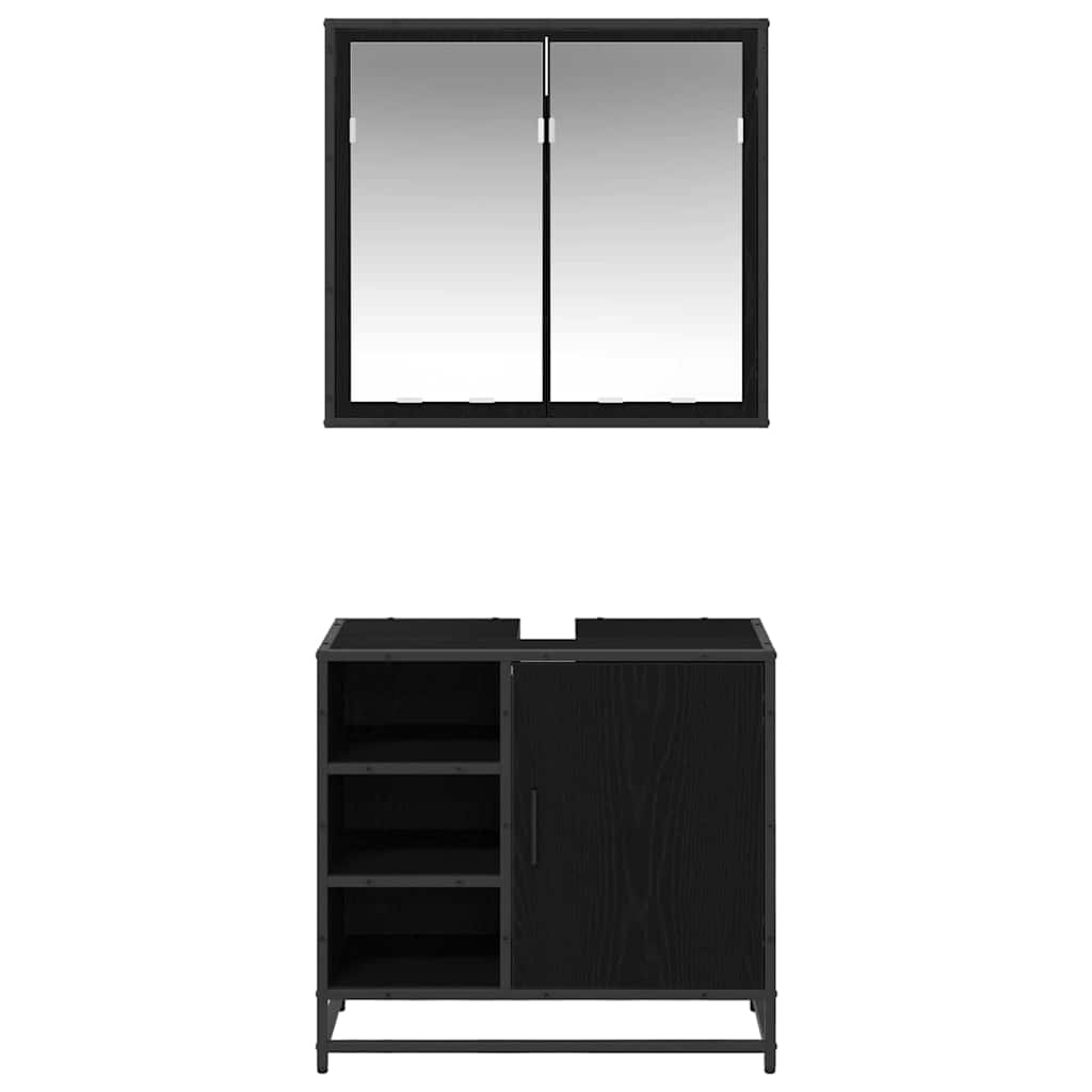 Juego de muebles de baño 2 pcs Roble Negro Madera de ingeniería