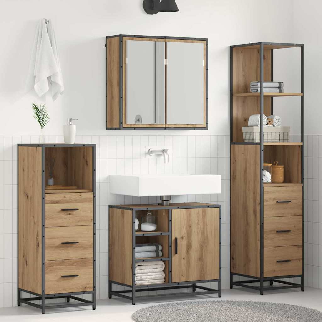 Juego de muebles de baño con cajón 3 pcs Roble artesanal
