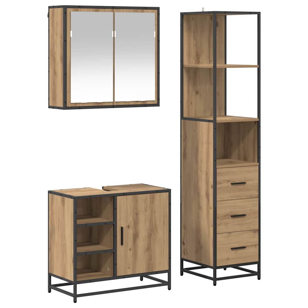 Juego de muebles de baño con cajón 3 pcs Roble artesanal