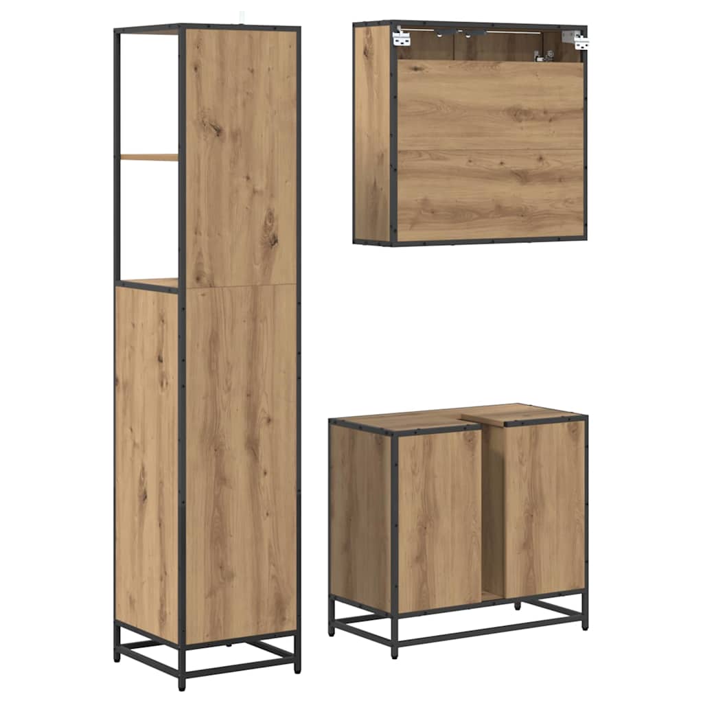Juego de muebles de baño con cajón 3 pcs Roble artesanal