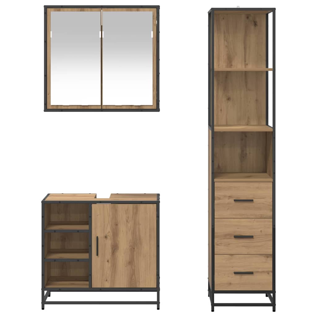Juego de muebles de baño con cajón 3 pcs Roble artesanal
