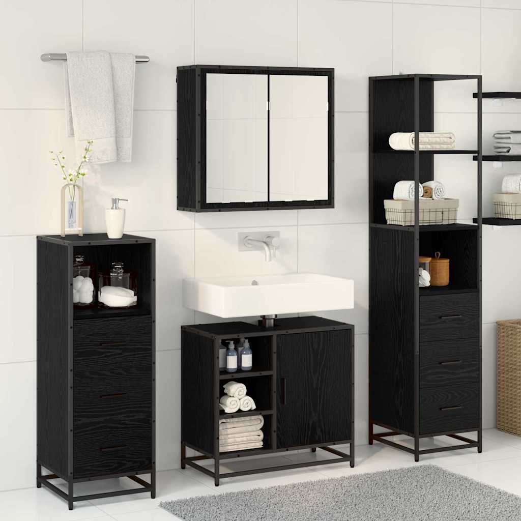 Juego de muebles de baño 3 pcs Roble Negro Madera de ingeniería