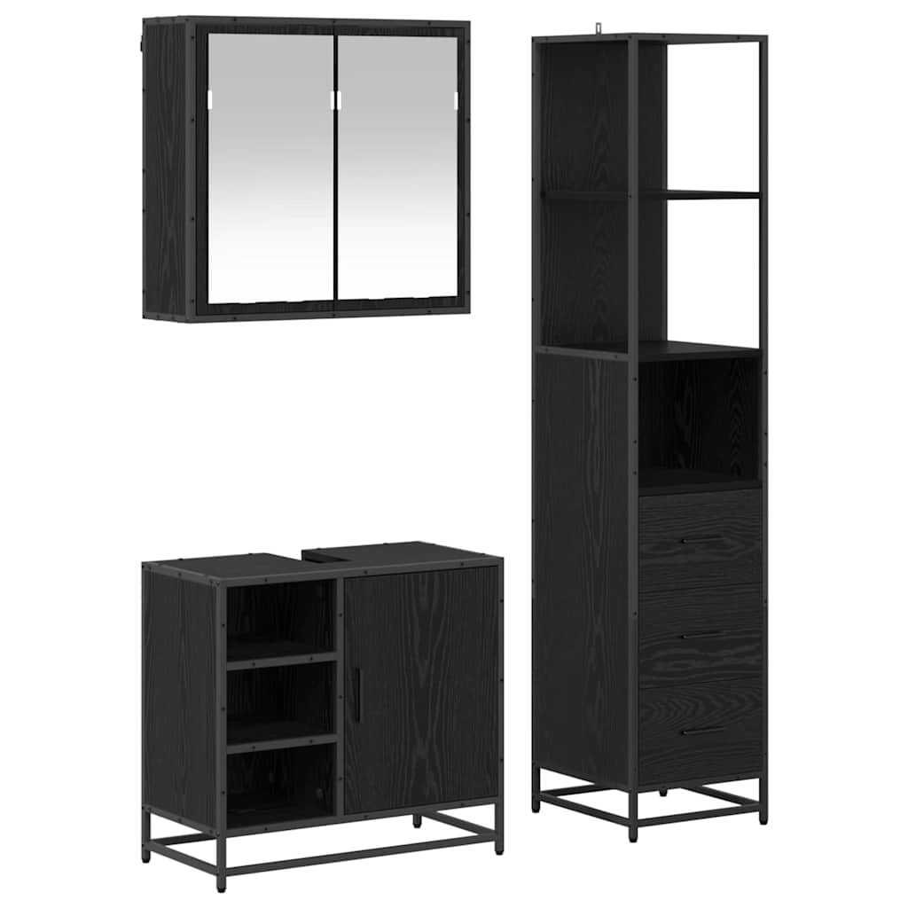 Juego de muebles de baño 3 pcs Roble Negro Madera de ingeniería