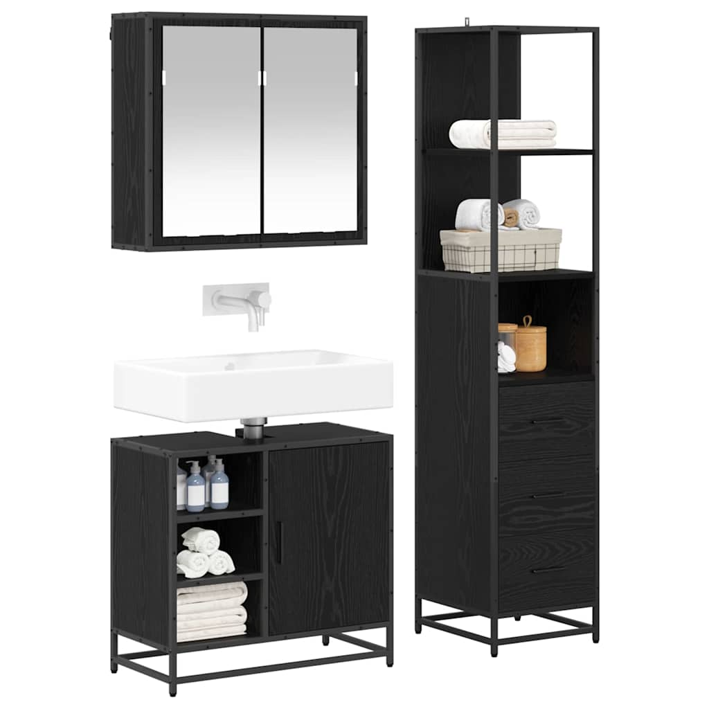 Juego de muebles de baño 3 pcs Roble Negro Madera de ingeniería
